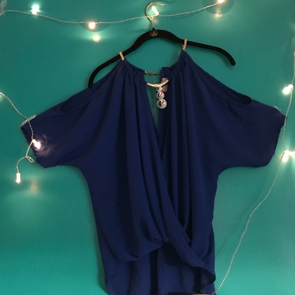 Blue And Gold Flowy Shirt